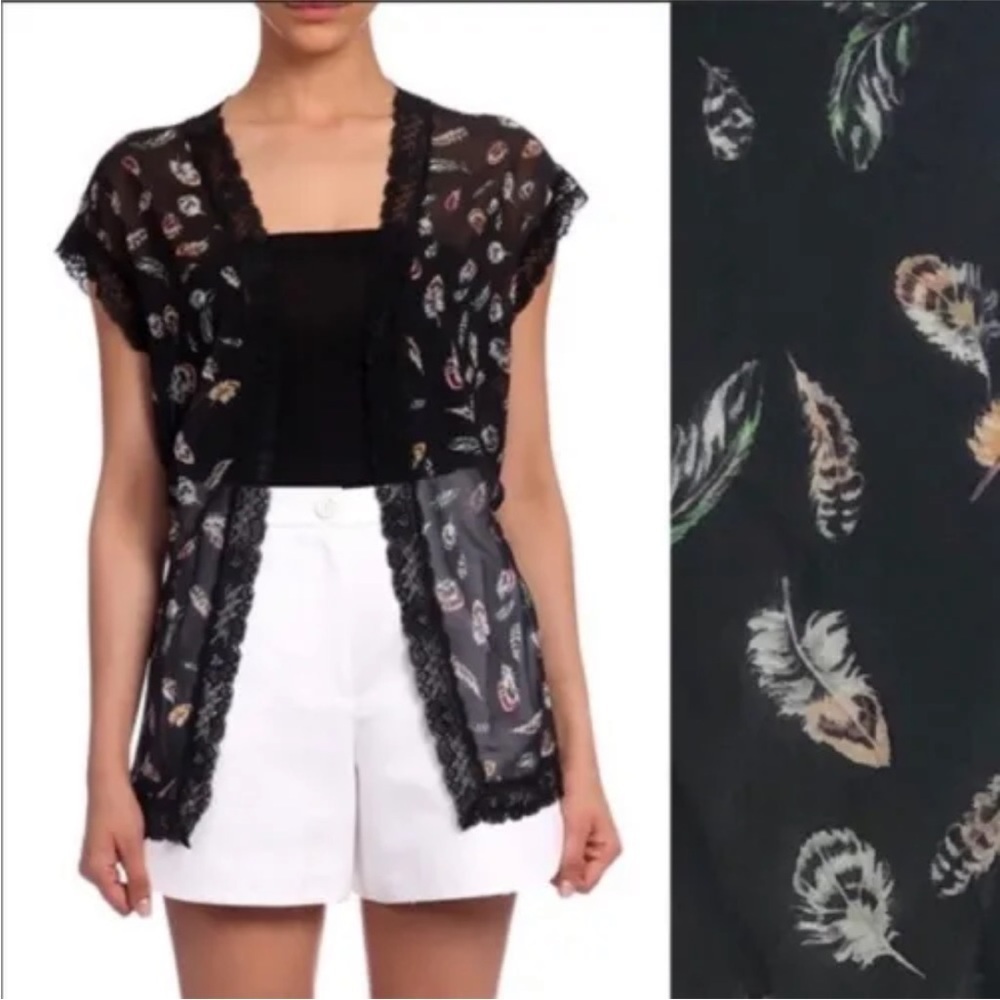 Kooples open front sheer cardigan top black women's Small